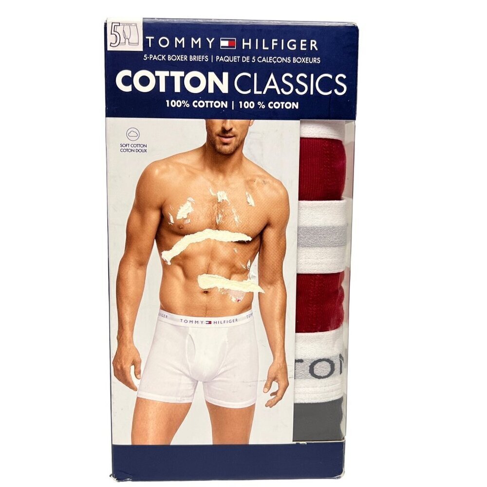 NEW! Tommy Hilfiger Red Grey 5 Pack Pair Boxer Briefs Men's Size XL Cotton
